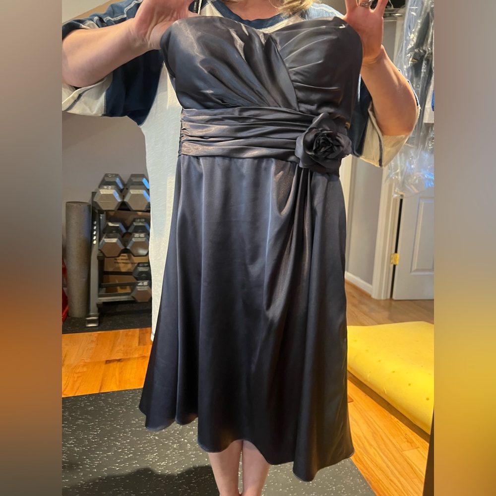 Bill Levkoff Elegant Black Satin Midi Dress